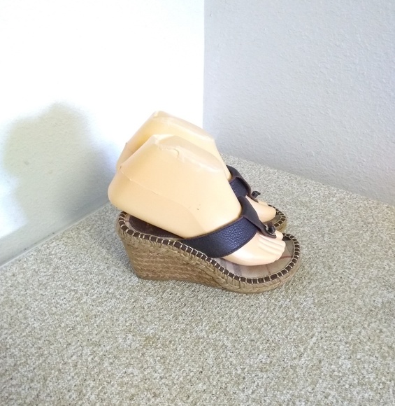 Burberry Brown Leather Plaid Wedge Sandals - Picture 1 of 6